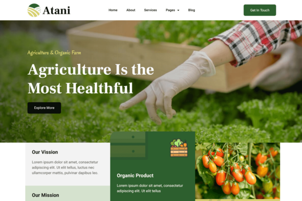 Atani Agriculture Organic Farm Elementor Pro Template Kit By AStylers